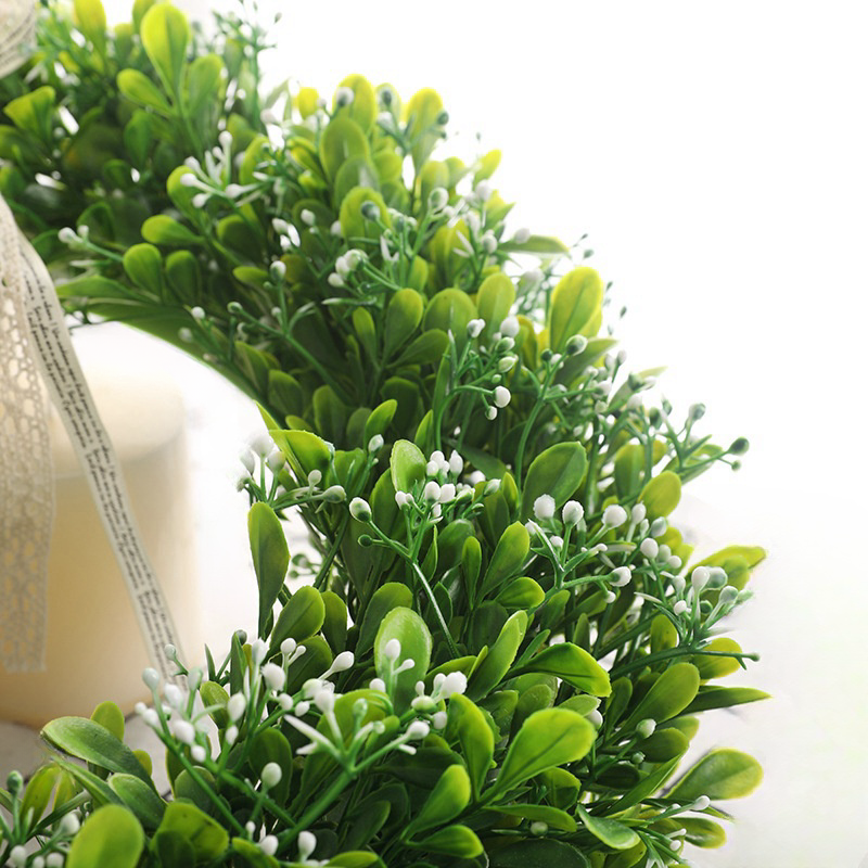 Green Wreath with white flowers